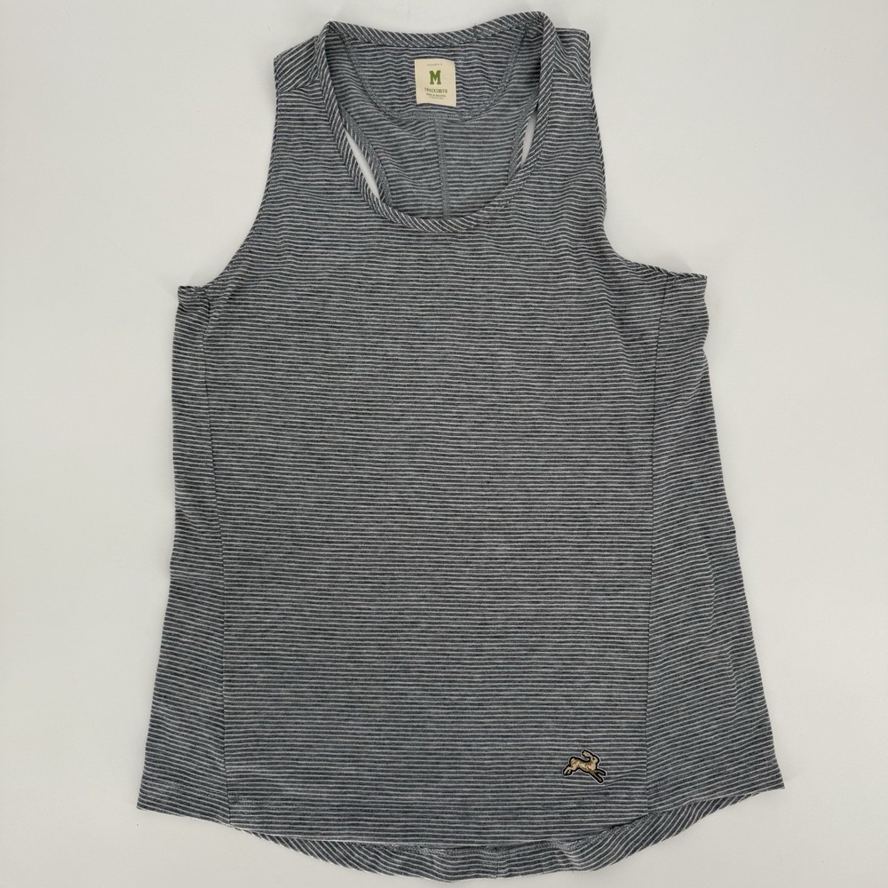 Tracksmith Gray and White Striped Racerback Tank Top